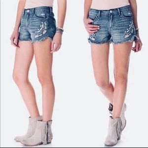 Free People boho aztec embroidered cut off shorts